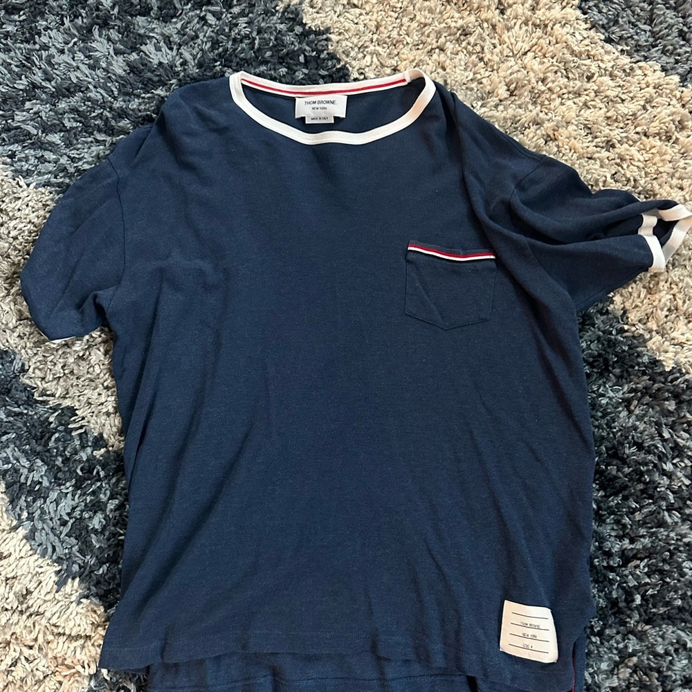 Thom Browne Navy Shirt with White Label